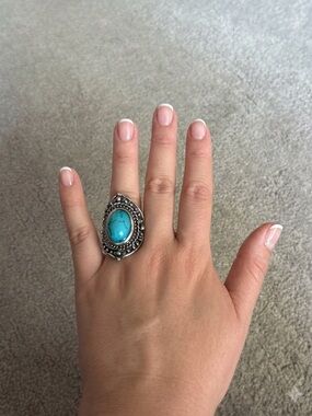 Vintage Boho Sterling Silver Turquoise Statement Ring